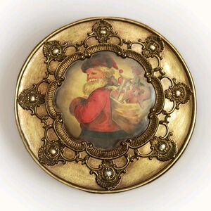 Robert Stanley Santa with Sack Platter Gold Rim Christmas